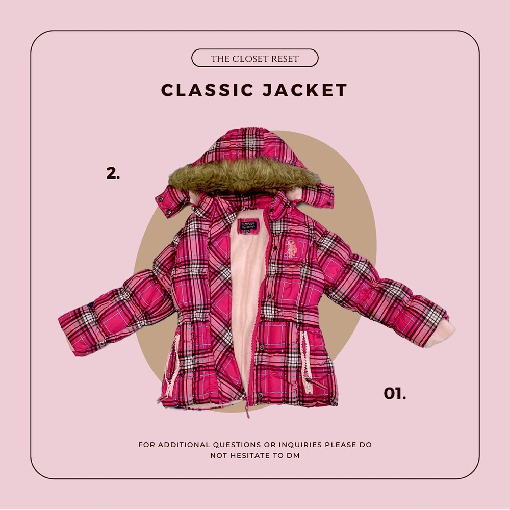 Girls 5-6 Year Old Pink Plaid Puffer Jacket w/ Removable Hood